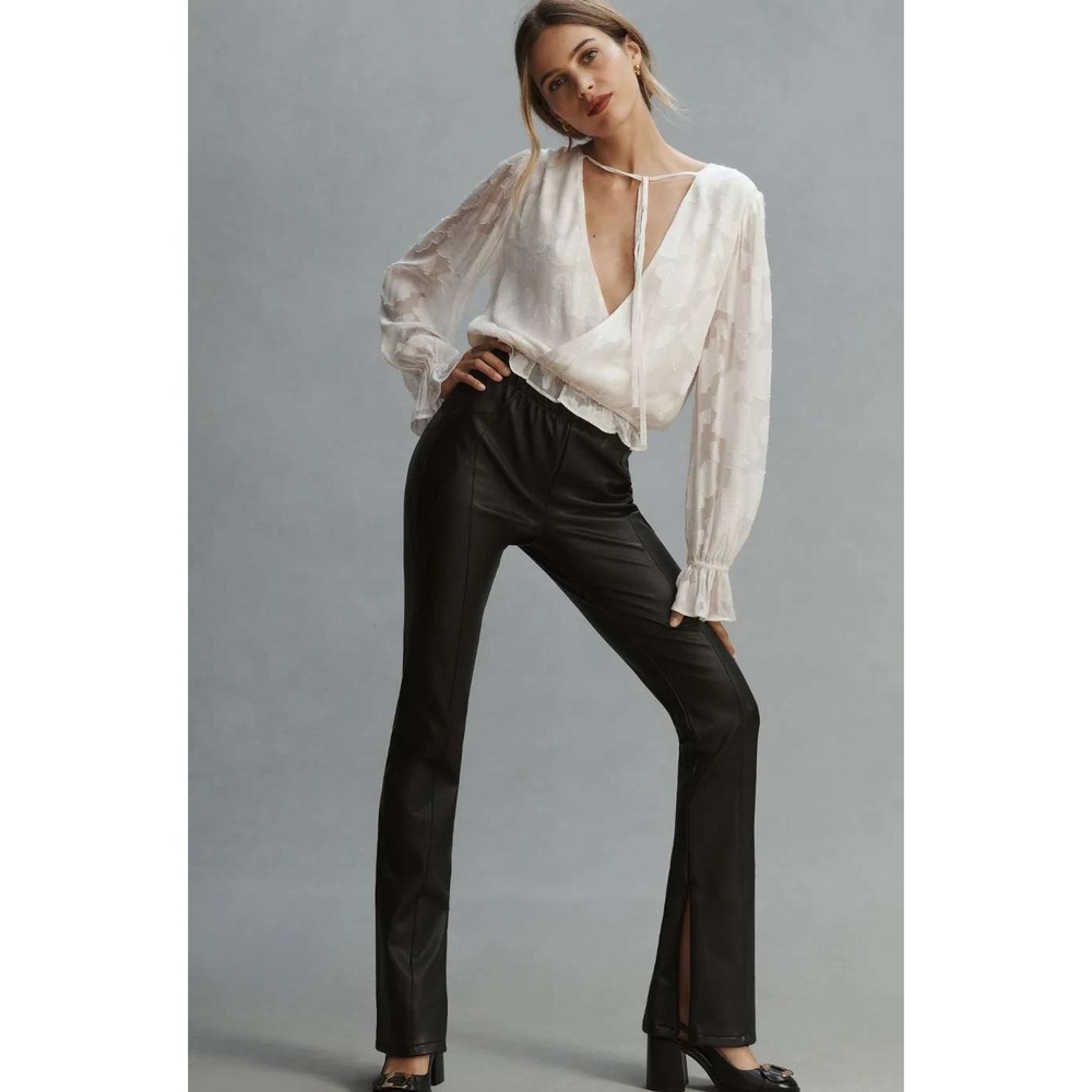 Anthropologie Pilcro Black Vegan Leather Pull On Paneled Ankle Zip Pants 25P